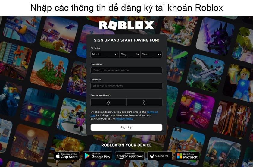 Tạo tài khoản mới tại trang web Roblox