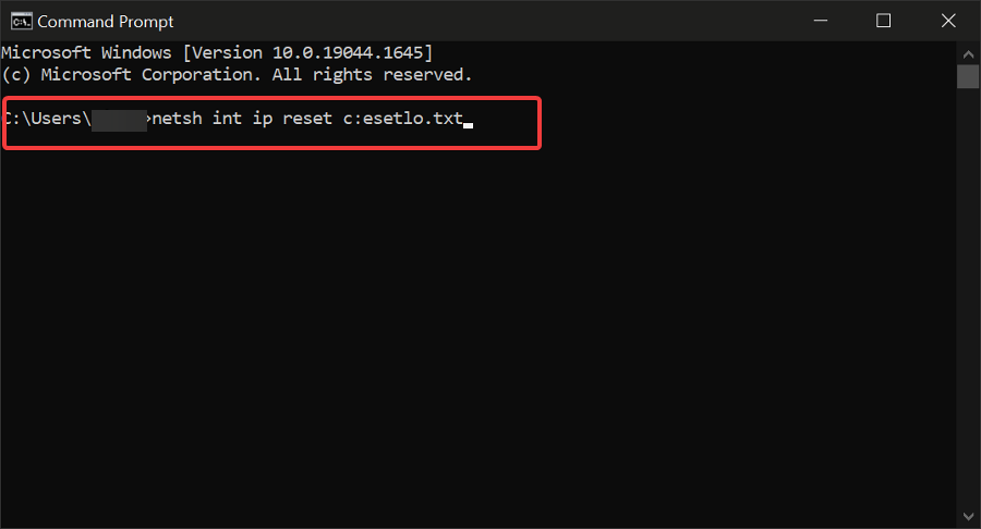 Nhập lệnh sau: Netsh int ip reset c:esetlo.txt 
